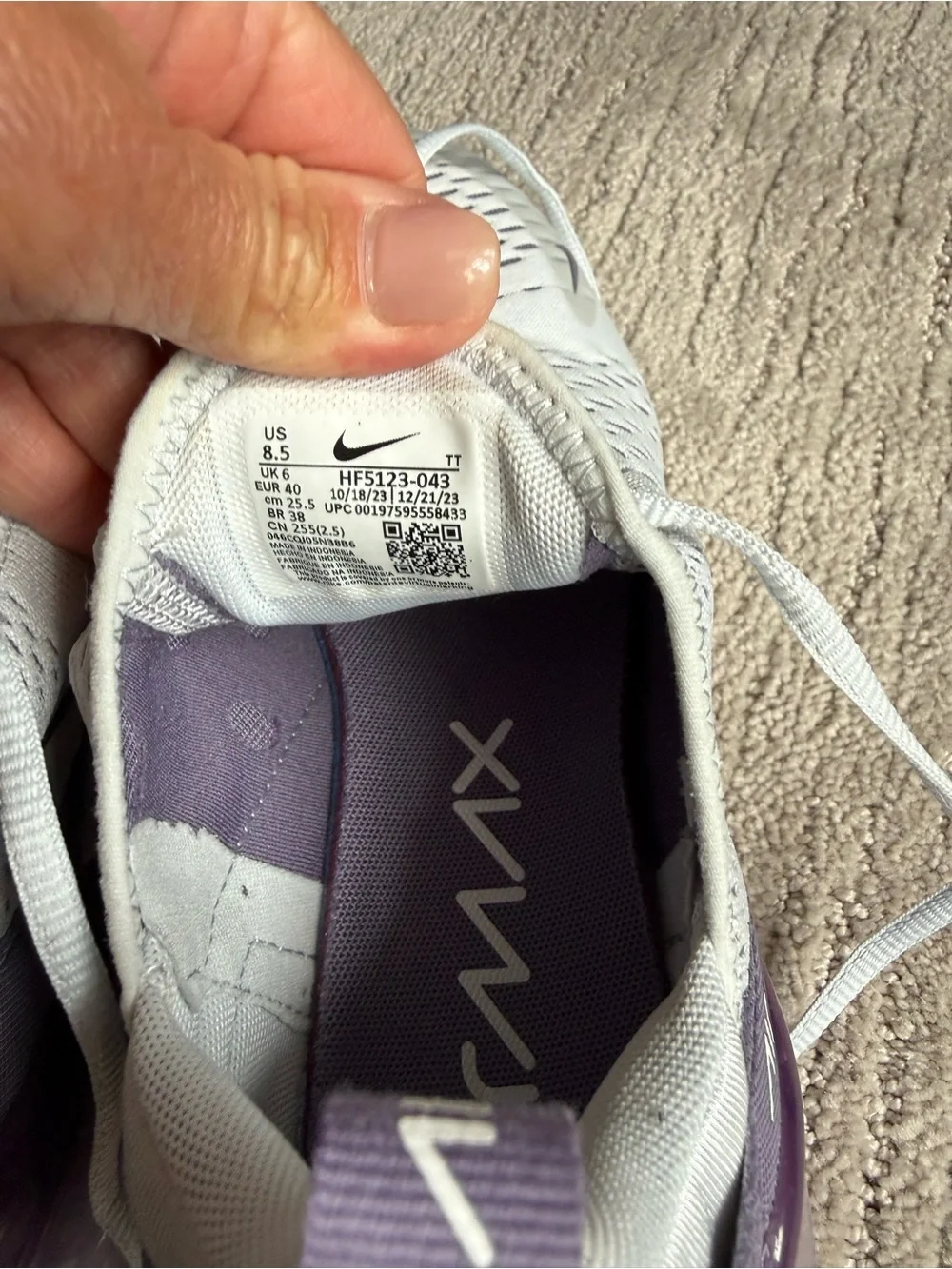 Nike Women’s Air Max 270 Sneakers - White & Purple - Picture 3 of 6